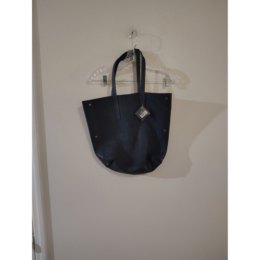 Black Pebbled Faux Leather Tote Bag Gold Stud Accents Shoulder Bag NWT